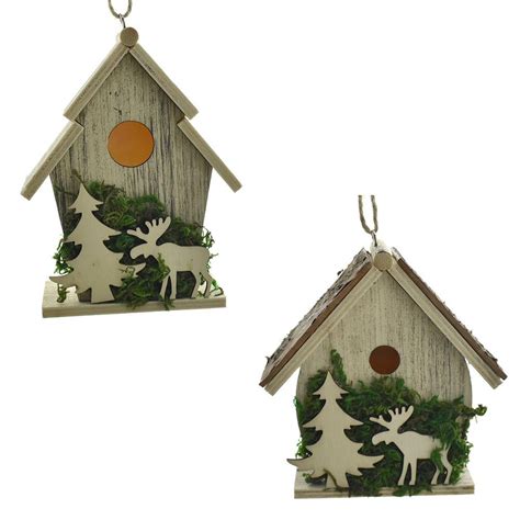 Mini Wooden Birdhouse Christmas Ornaments Assorted 2 Piece