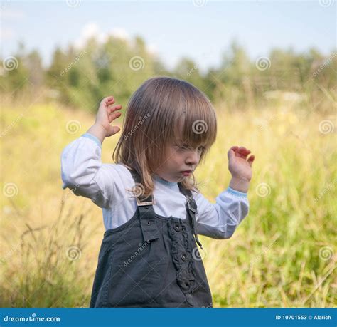 Het Meisje Op De Zomerweide Stock Afbeelding Image Of Gezicht Kind