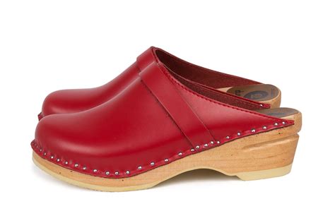 Classic Swedish Clogs In Red Leather Troentorp Clogs Bastad Sweden