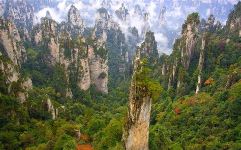 Wulingyuan National Park China Forest Mountain Clouds Limestone