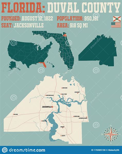 Map Of Duval County In Florida Stock Vector Illustration Of State