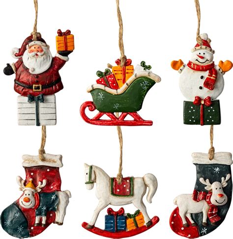 Crafjie Resin Christmas Tree Ornaments 6 Pack Xmas Hanging