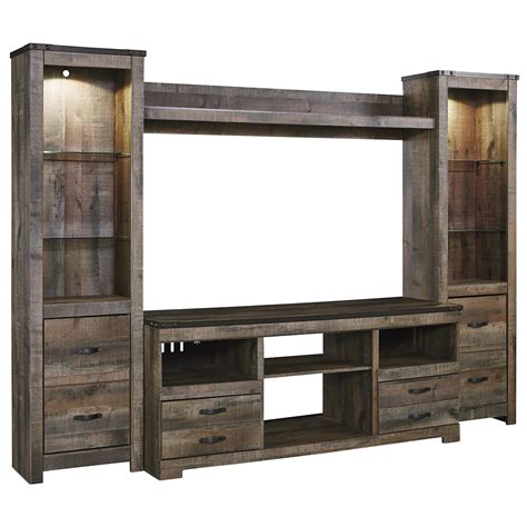 Ashley Signature Design Trinell W446w2 Rustic Large Tv Stand And 2 Tall