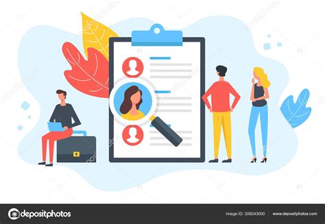 Human Resources People Clipboard Job Candidates List Magnifying Glass Employment Stock Vector