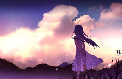 wallpaper sinar matahari matahari terbenam gadis anime langit malam pagi senja awan