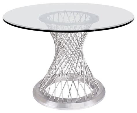 Calypso Dining Table Brushed Stainless Steel With Clear Tempered Glass