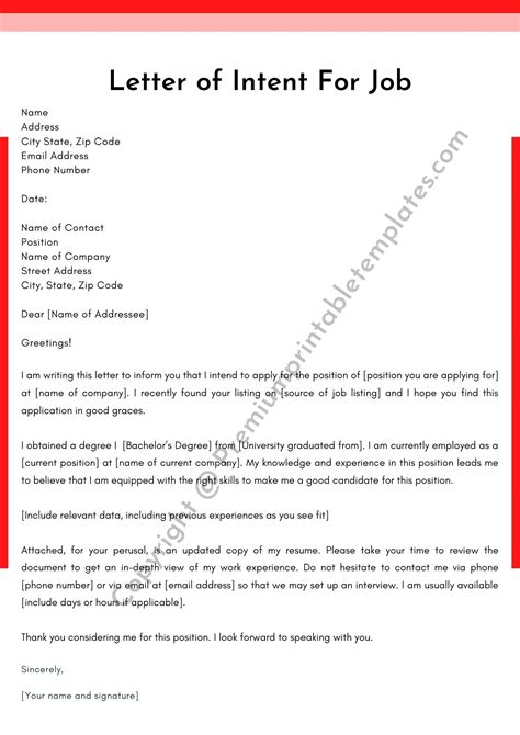 Letter Of Intent For A Job Editable Template Pack Of In Pdf And Word