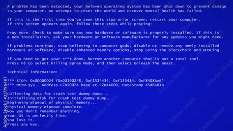 A Funny Fake Bsod Blue Screen Of Death Failure Message Recreated By