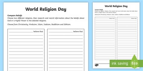 Ks2 World Religion Day Compare Beliefs Worksheet