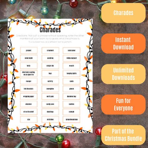 Christmas Themed Charades Orange And Yellow Lights Etsy