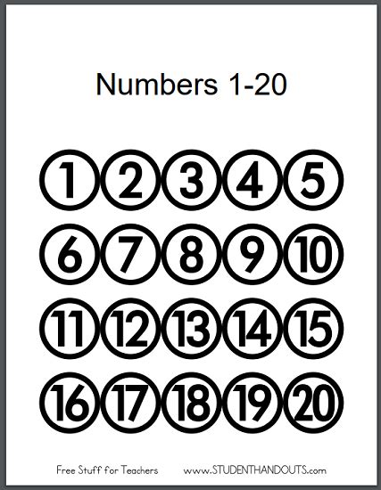 Printable Numbers 1 20 For Classrooms Student Handouts
