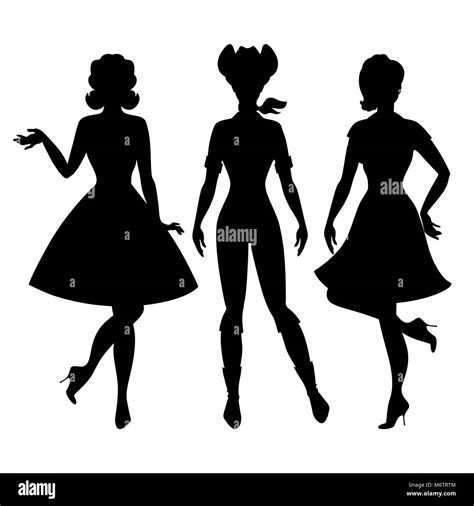 Silhouetten Der Schönen Pin Up Girls Im Stil Der 1950er Jahre Stock Vektorgrafik Alamy