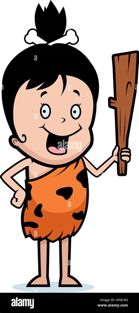 A Happy Cartoon Caveman Girl With A Club Stock Vector Image And Art Alamy