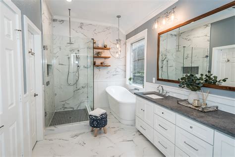 Elegant Marble Bathroom Before And After Irwin Construction