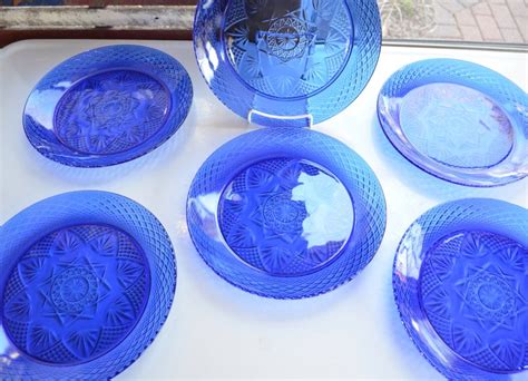 Cobalt Blue Glass Set Of 6 Dinner Plates 10 Luminarc Etsy