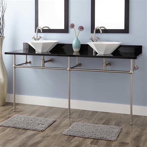 72 Complete Brass Double Vessel Console Stand In Brushed Nickel