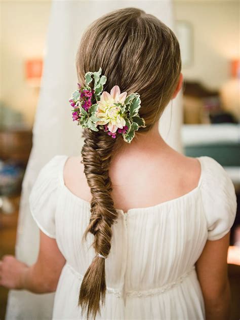 This year's favourite casual styles include flat, wide braids, which you can easily get by pulling gently on each section to get a flatter woven texture. 14 Adorable Flower Girl Hairstyles