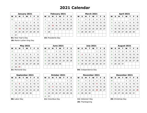 2021 Full Year Calendar Template Calendar Design