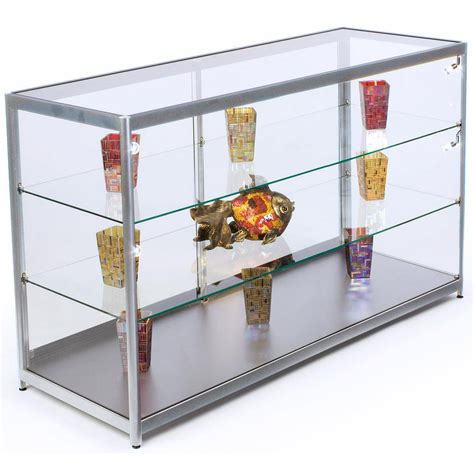 Displays2go 6’ Counter Glass Showcases With Side Lighting Lockable Tempered Glass Shelves