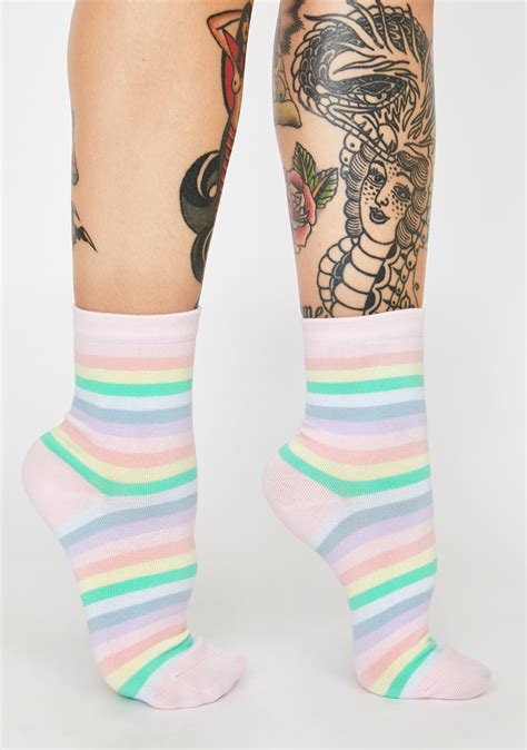 Pastel Rainbow Stripe Ankle Socks Dolls Kill