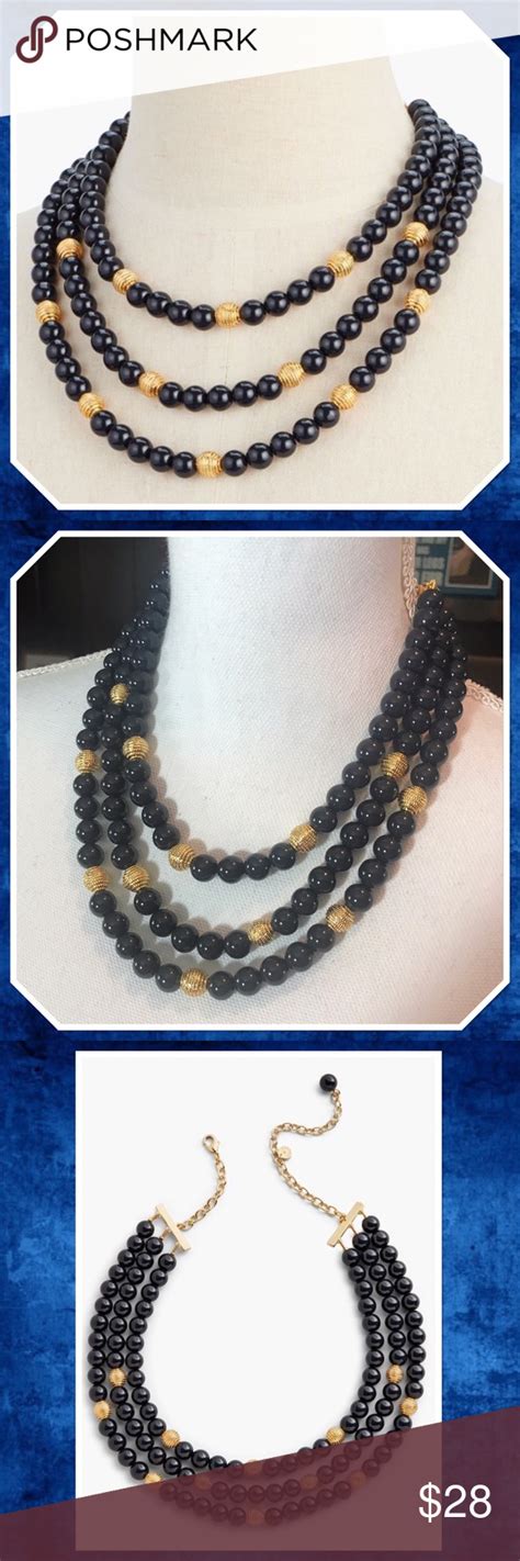 Talbots Navy And Gold Glass Beaded Necklace Beaded Necklace Glass