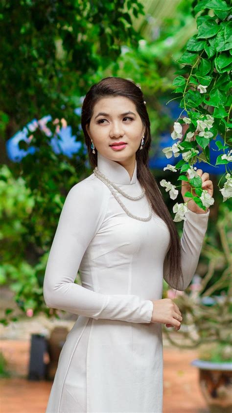 Long White Dress Long Dress Asian Woman Asian Girl Vietnamese Dress