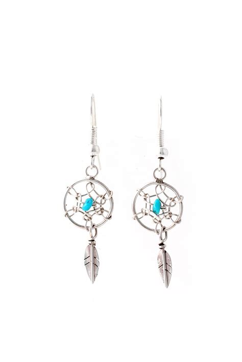 Tiny Navajo Dream Catcher Earrings Silver Eagle Gallery Turquoise