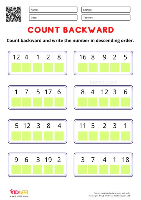 Count Backward And Write The Number Worksheets For Kindergarten Kidpid