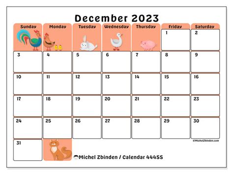 December 2023 Printable Calendar “444ss” Michel Zbinden Us