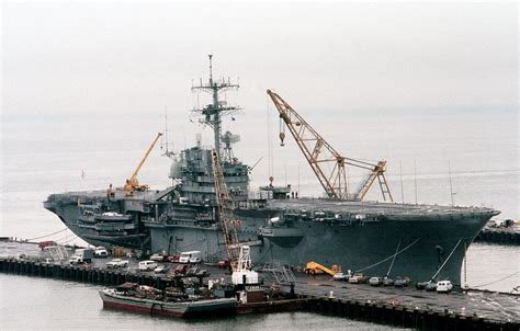 The Amphibious Assault Ship Uss Inchon Lph 12 Lies Tied Up At The