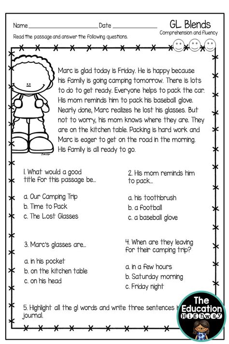 These reading worksheets will help kids practice their comprehension skills. GL Blends | Reading comprehension worksheets, Reading comprehension, First grade reading