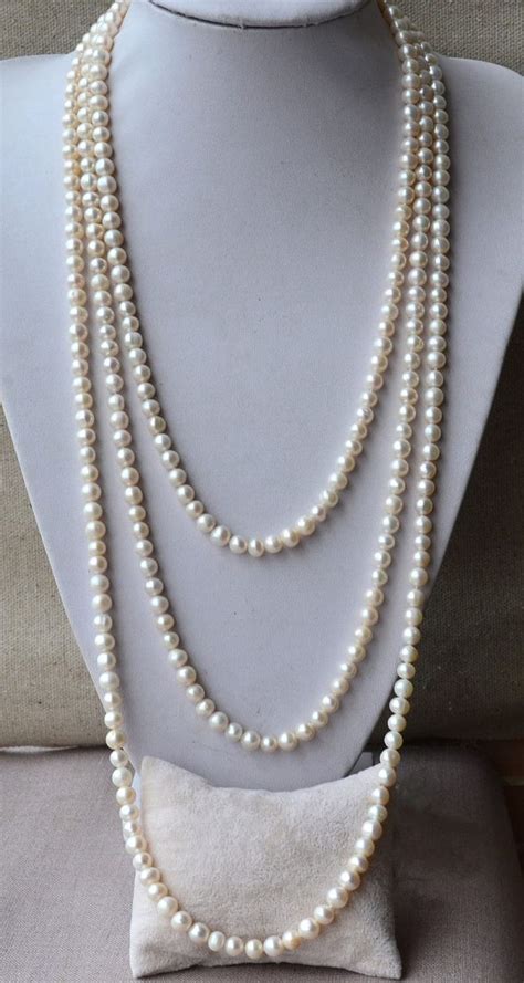 Long Pearl Necklace 80 Inches 7 8mm White Freshwater Pearl Etsy