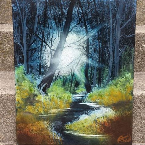 Deep Dark Forest Original Oil Over Gesso Vaue Painting On Black