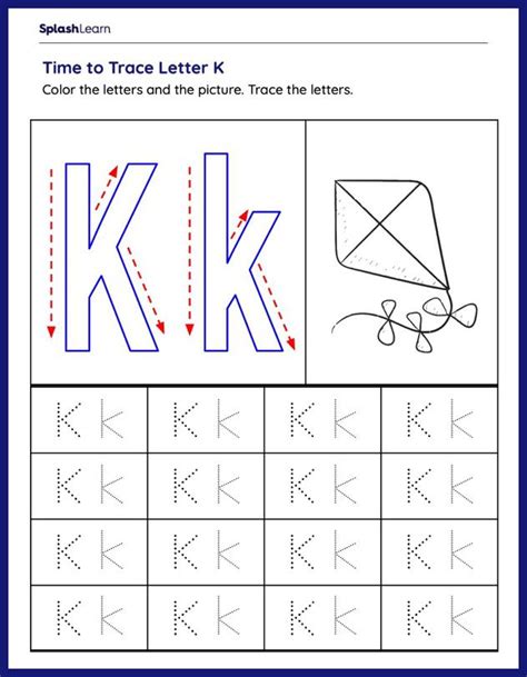 Letter K Tracing Worksheets For Kids Online Splashlearn