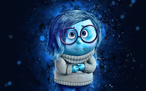 4k Free Download Sadness Blue Neon Lights Inside Out Cartoon