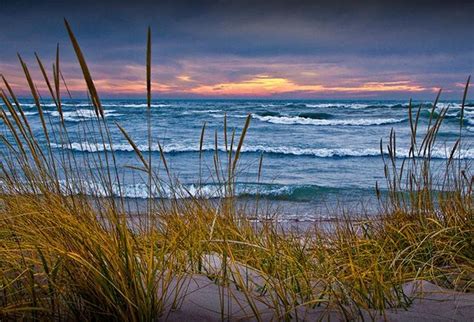 Beach Sunset Dune Grass Lakeshore Sunset Whitecap Wave Etsy Holland
