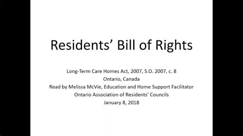 Residents Bill Of Rights Long Term Care Homes Ontario Canada Youtube