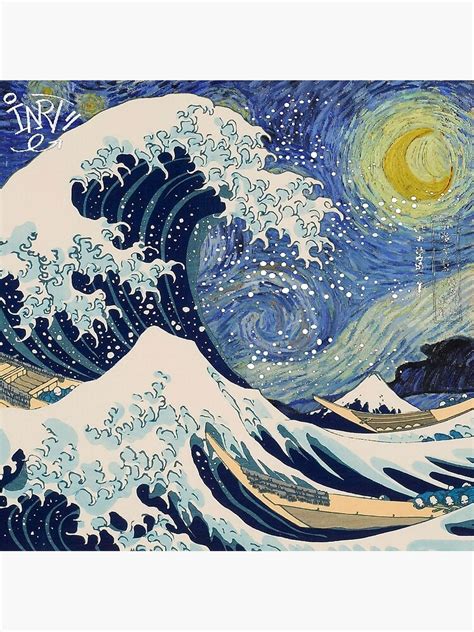 Lámina Fotográfica The Great Wave Off Kanagawa Starry Night Edition