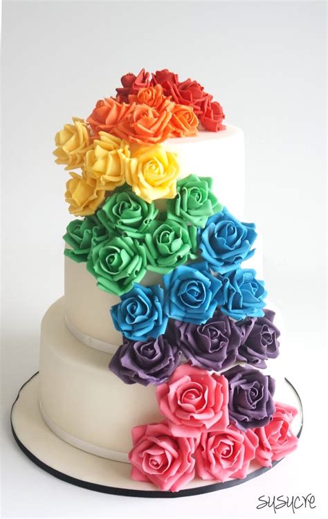 Rainbow Rose Cake Susucre Rainbow Wedding Cake Wedding Cake
