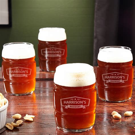 Personalized Rolling Barrel Beer Glasses Set Of 4