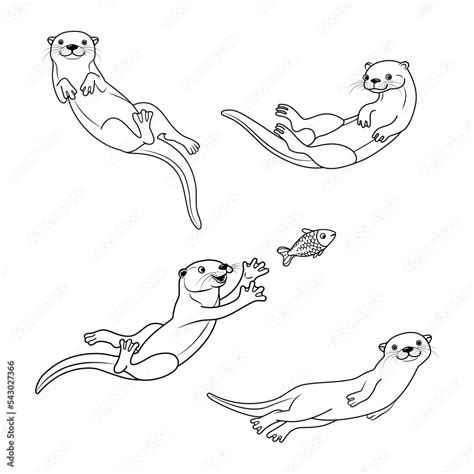 Vector Hand Drawn Outline Sketch Cute Otter Isolated On White