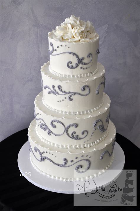 A25 Buttercream Wedding Cake With Silver Floral Pattern
