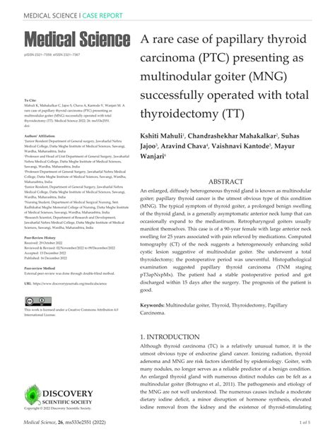 Pdf A Rare Case Of Papillary Thyroid Carcinoma Ptc Presenting As