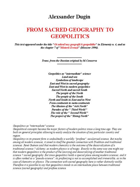 Alexander Dugin From Sacred Geography To Geopolitics Geopolitics