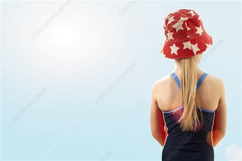 Girl Wearing Swimsuit And Sunhat Stock Image F0223370 Science Photo Library