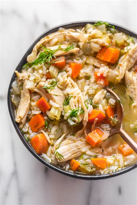 This canned chicken soup got rave reviews for its seasoning and the quality of the chicken inside. Lemony Chicken and Rice Soup - Baker by Nature