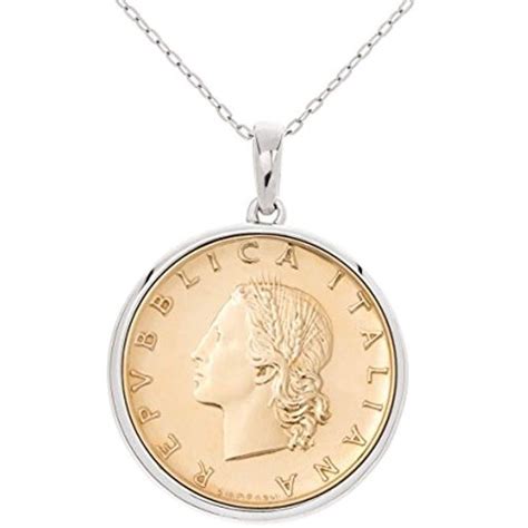 Necklace And Pendant Silver Italian Lira Coin Bezel Round