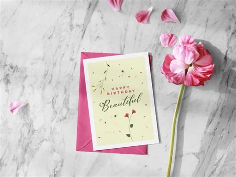 Free Beautiful Happy Birthday Greeting Card Design And Envelope Mockup