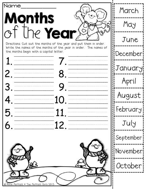 Kindergarten Months Of The Year Worksheets
