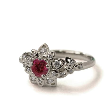 Ruby Diamond Rings Ruby Art Deco Petal Engagement Ring 14k White